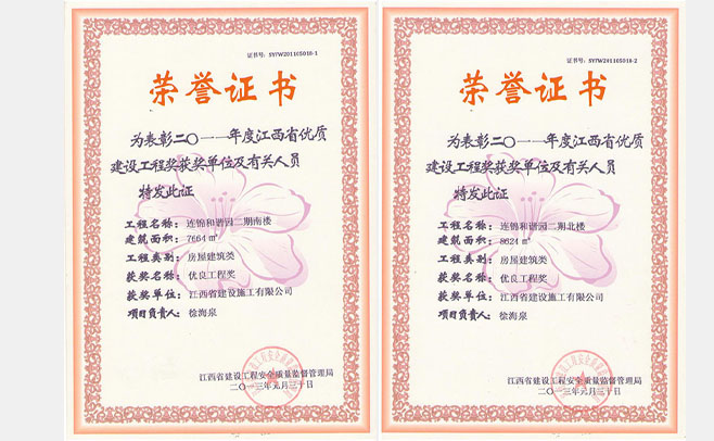 喜讯：江西省城建建设集团有限公司单位及有关人员2013年1月30日荣获“江西省优质建设工程”
